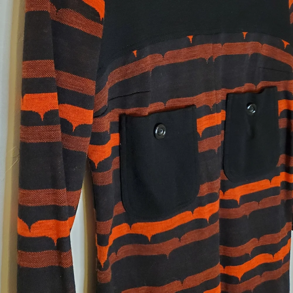 Danish Vintage Mod Red and Black 60s Patterned Long-Sleeve Front Pocket Dress - Picture 4 of 12